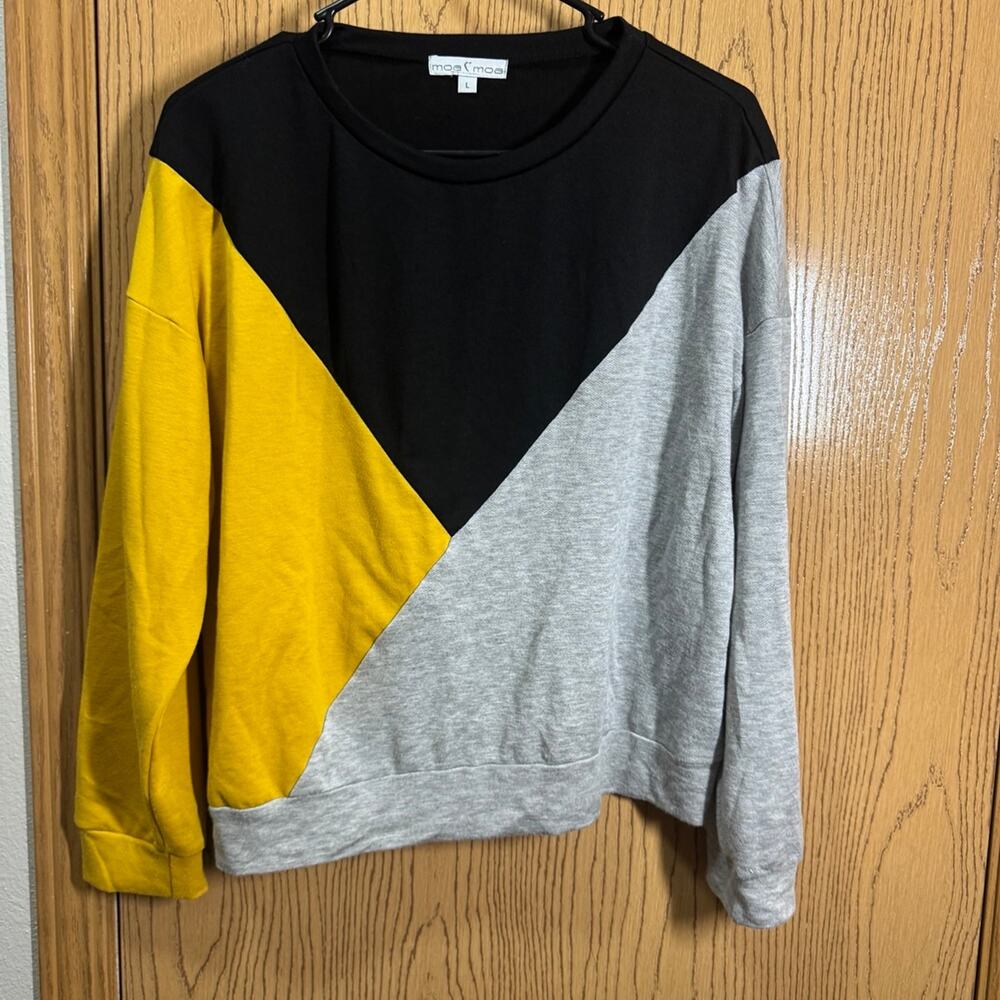 Moa Moa Black, Yellow & Gray Colorblock Pullover Sweatshirt